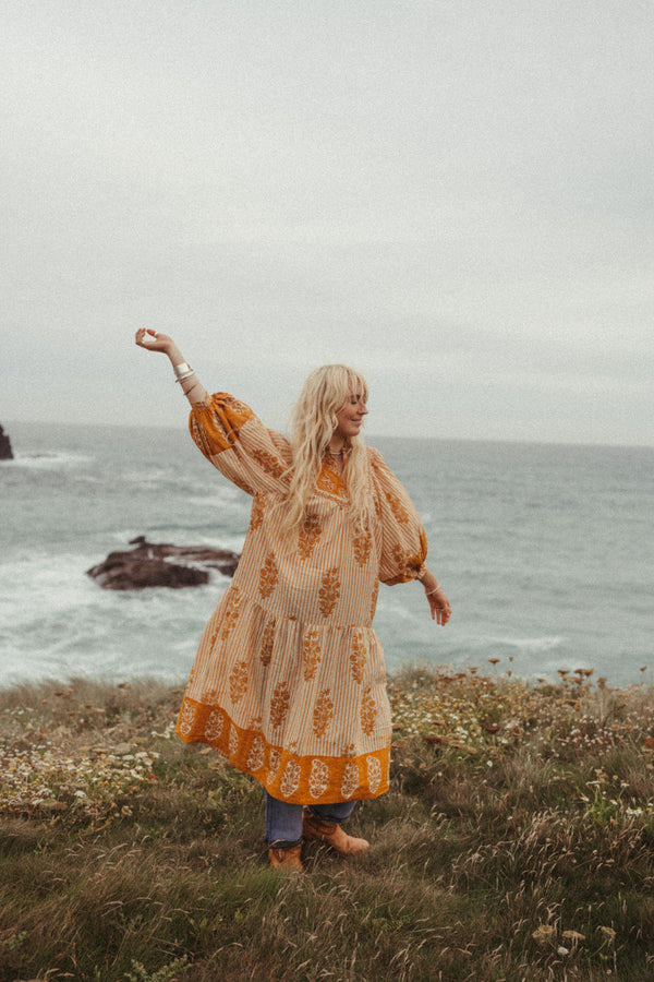 Bohemian block printed dress