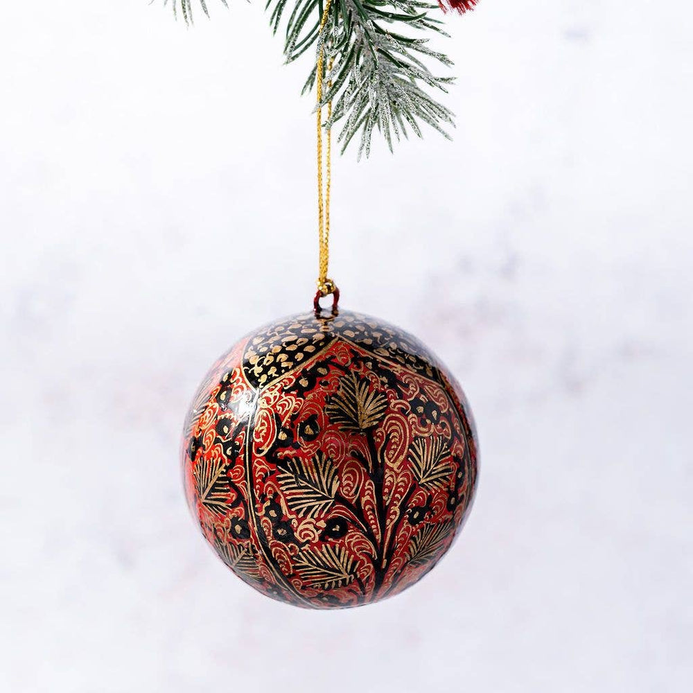 3" Red and Black Chinar Leaf Christmas Bauble