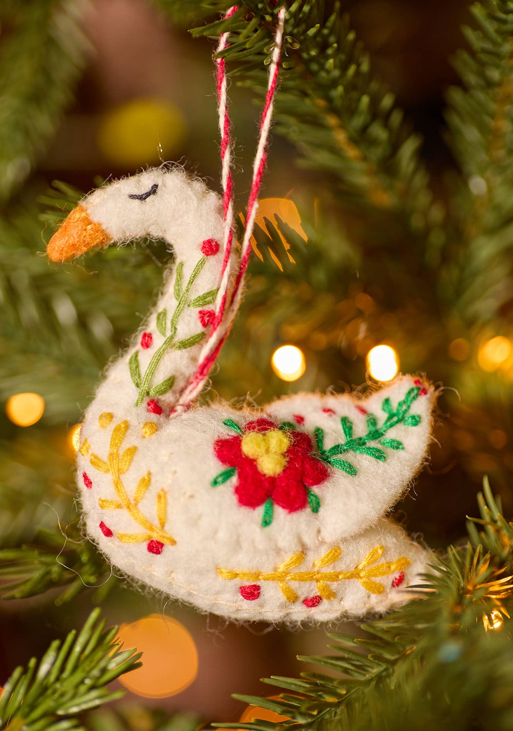 Embroidered Felt Swan Decorations